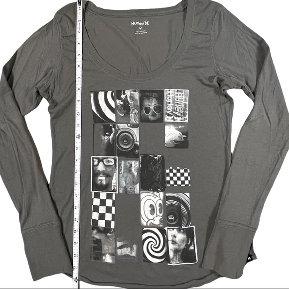 Hurley size medium grey long sleeve scoop neck shirt with image, thin material - Picture 6 of 7